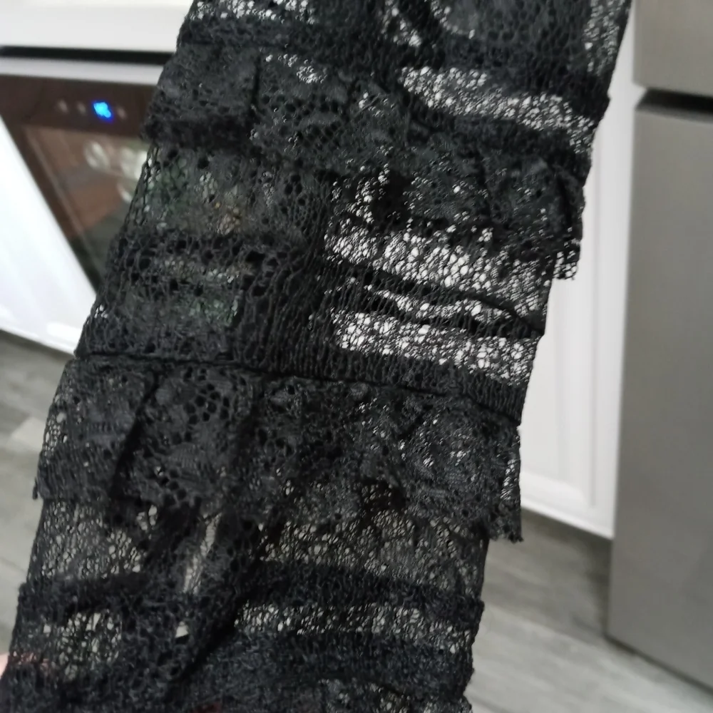 Zara Trafaluc Sheer Lace Long Sleeve Blouse Buttons in Back Of Neck